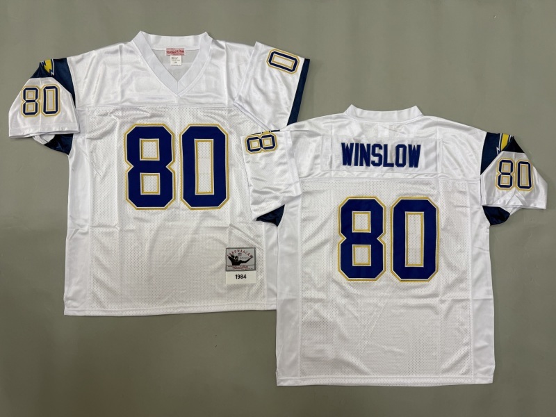 Men 2025 Los Angeles Chargers 80 Winslow white Throwback Limited NFL Jersey style 001